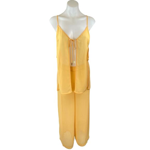 Lovers + Friends Valeria Yellow Sheer Beach Swim Cover Up Matching Set Size M - Picture 1 of 6